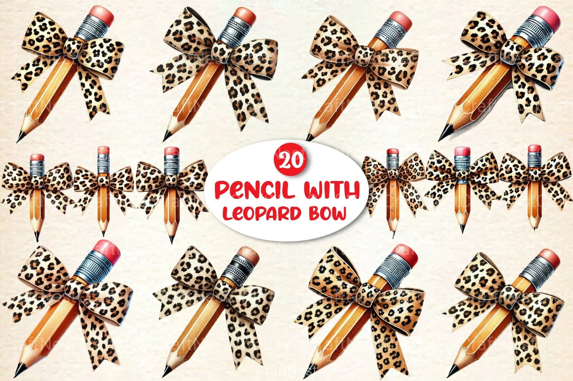 Leopard Bow Pencil Teacher Clipart Bundle - CraftNest - Digital Crafting and Art