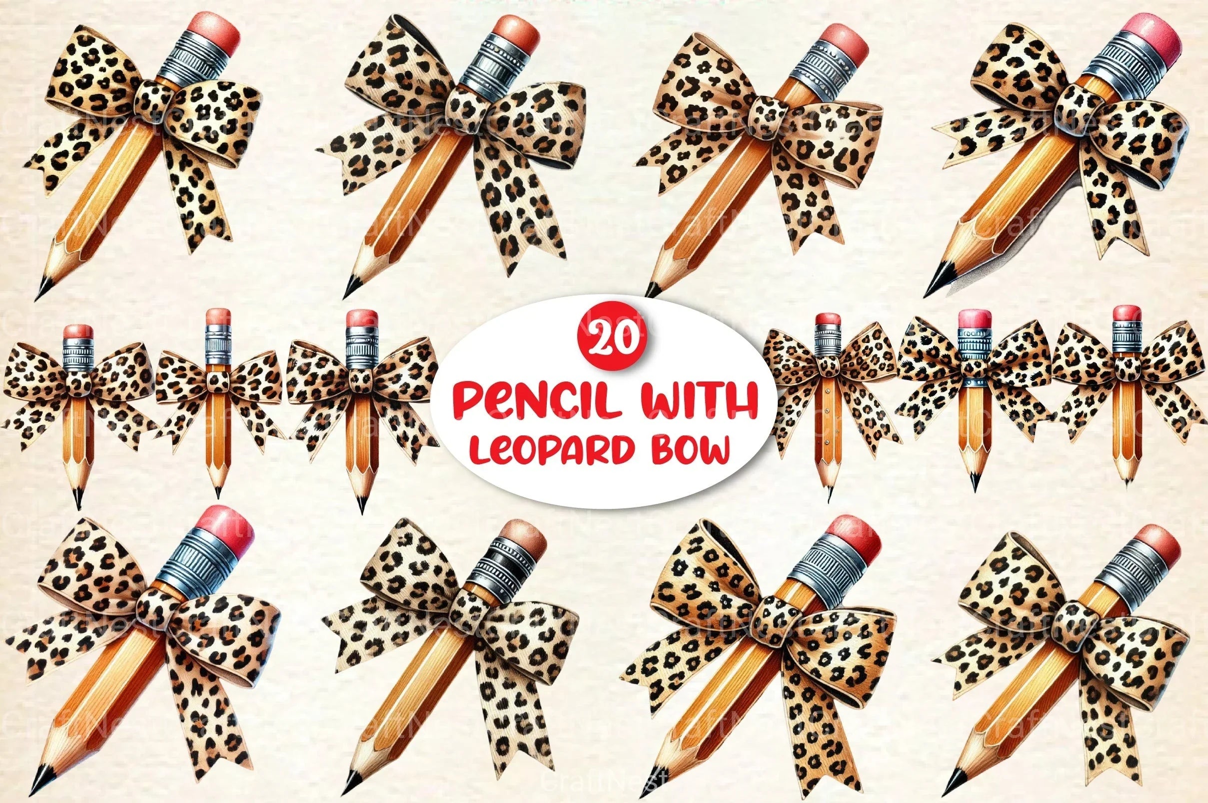 Leopard Bow Pencil Teacher Clipart Bundle - CraftNest - Digital Crafting and Art