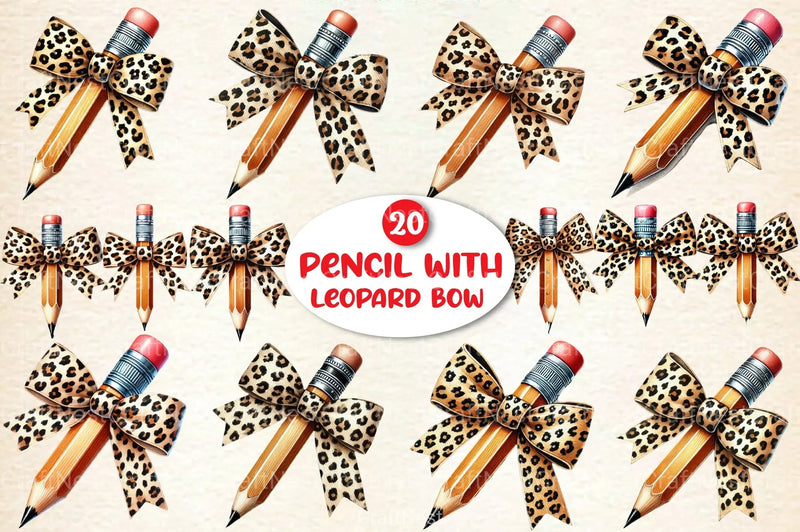 Leopard Bow Pencil Teacher Clipart Bundle - CraftNest - Digital Crafting and Art