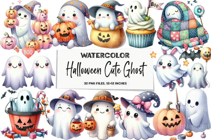 Halloween Cute Ghost Clipart Bundle 99 - CraftNest - Digital Crafting and Art