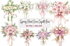 Spring Floral Cross Coquette Bow Clipart Bundle - CraftNest - Digital Crafting and Art