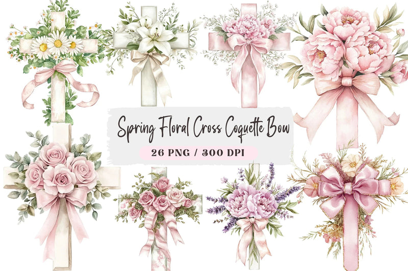 Spring Floral Cross Coquette Bow Clipart Bundle - CraftNest - Digital Crafting and Art