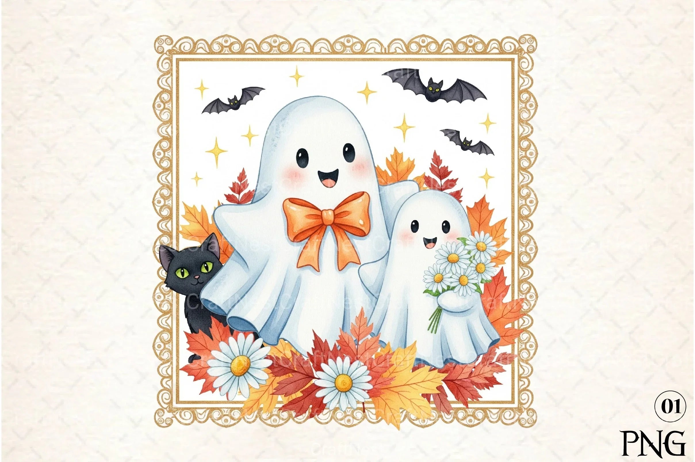 Fall Halloween Cute Ghost Clipart Bundle - CraftNest - Digital Crafting and Art