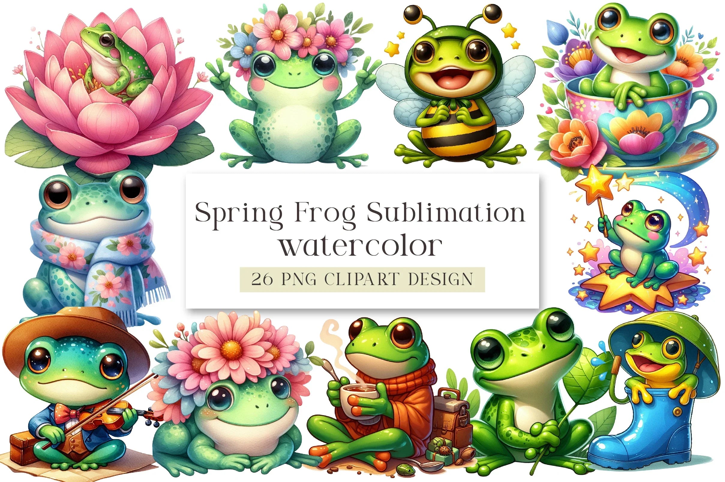 Spring Frog Clipart Bundle