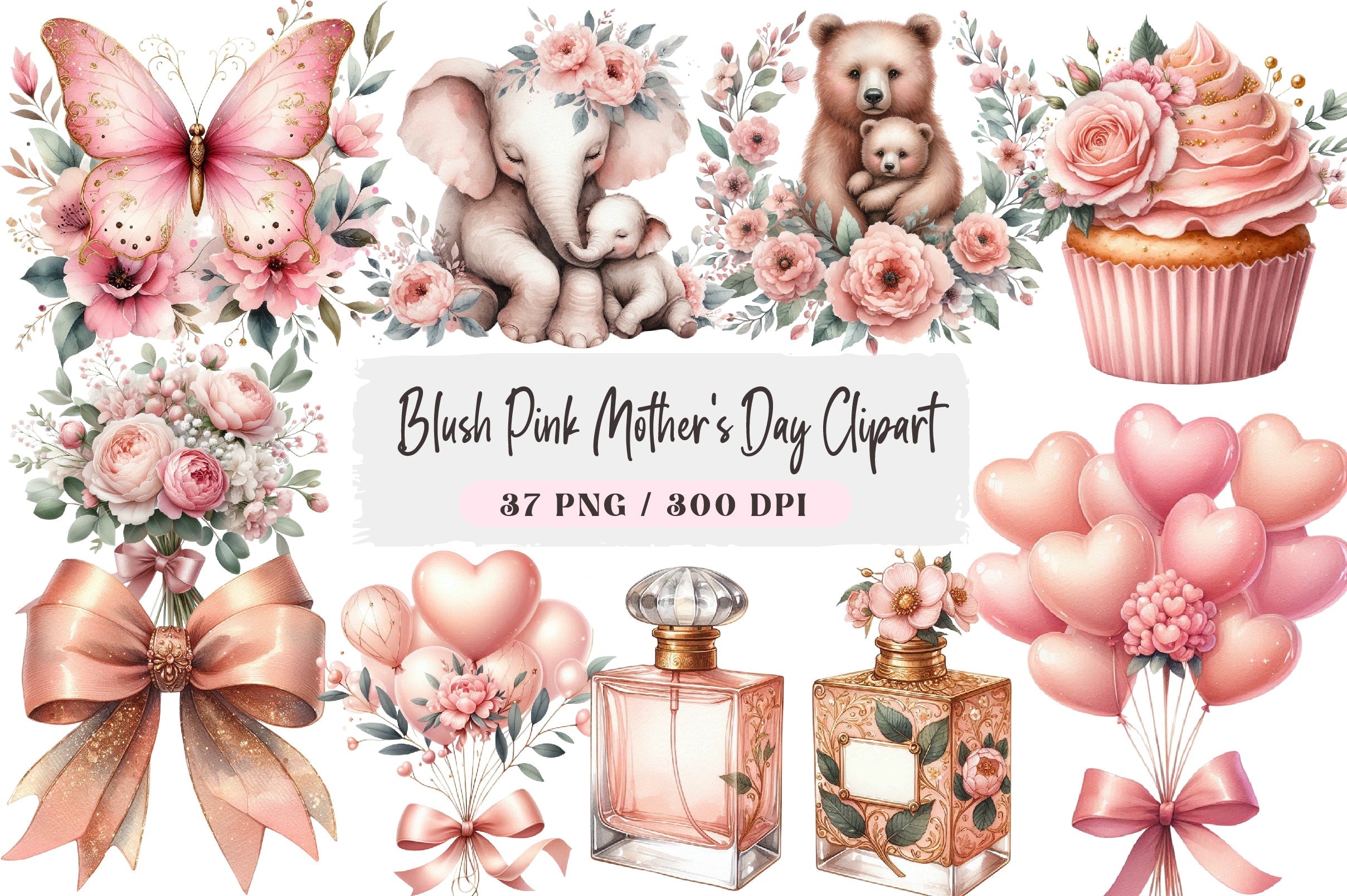 Blush Pink Mother's Day Clipart Bundle