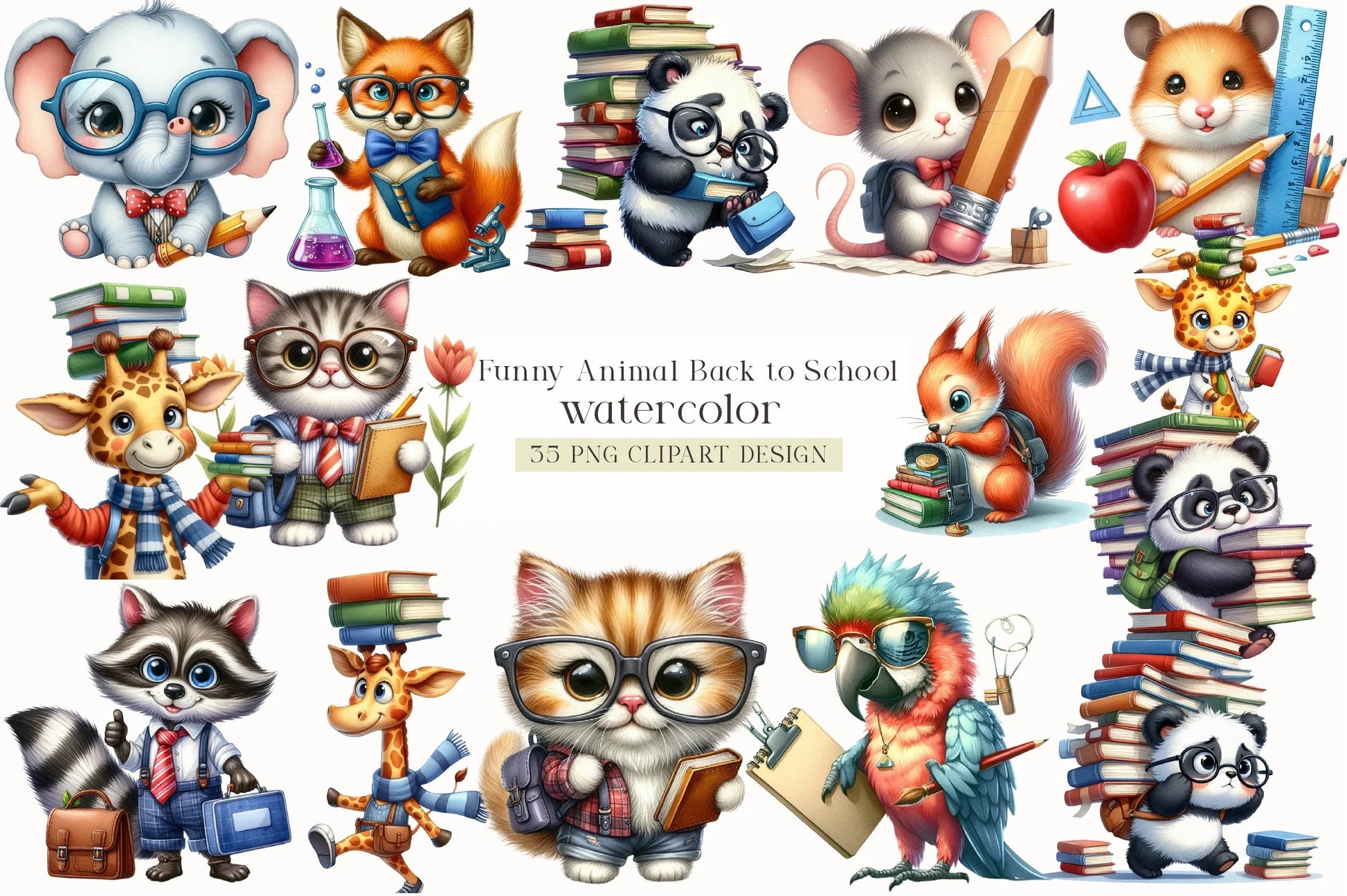 Funny Animal Back to School Clipart Bundle - CraftNest - Digital Crafting and Art