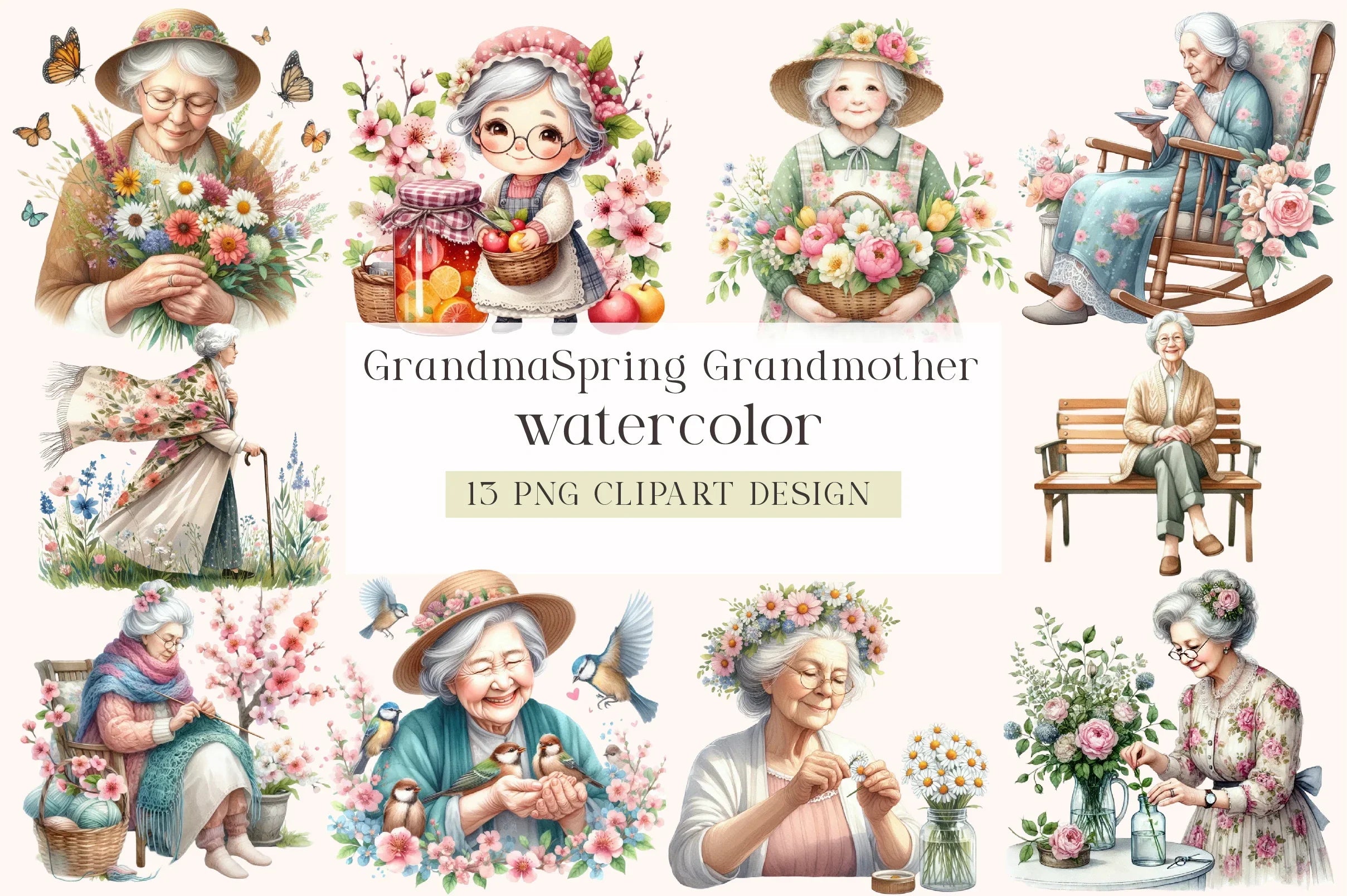 Grandma Spring Clipart Bundle - CraftNest - Digital Crafting and Art