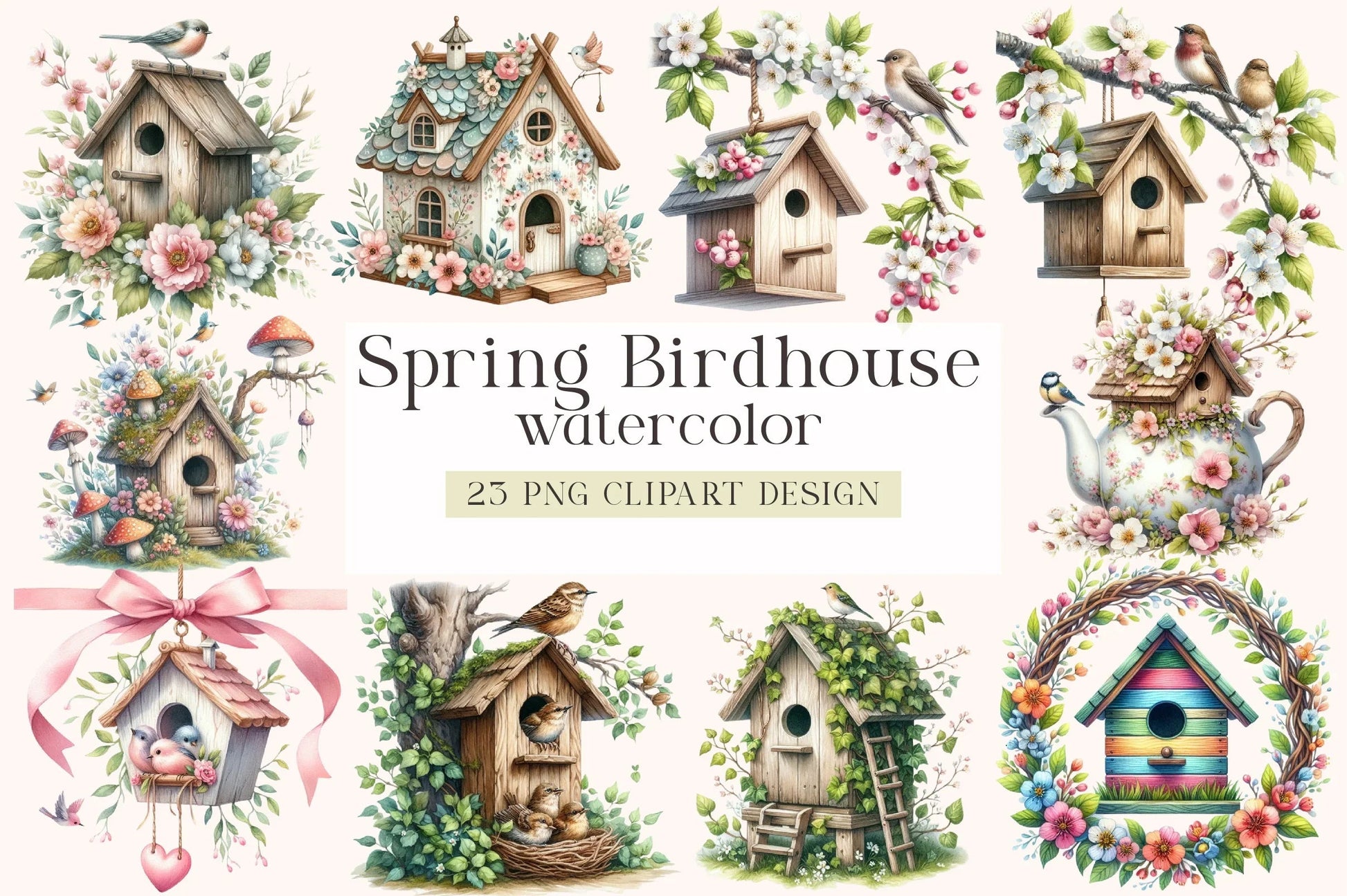 Spring Birdhouse Clipart Bundle - CraftNest - Digital Crafting and Art