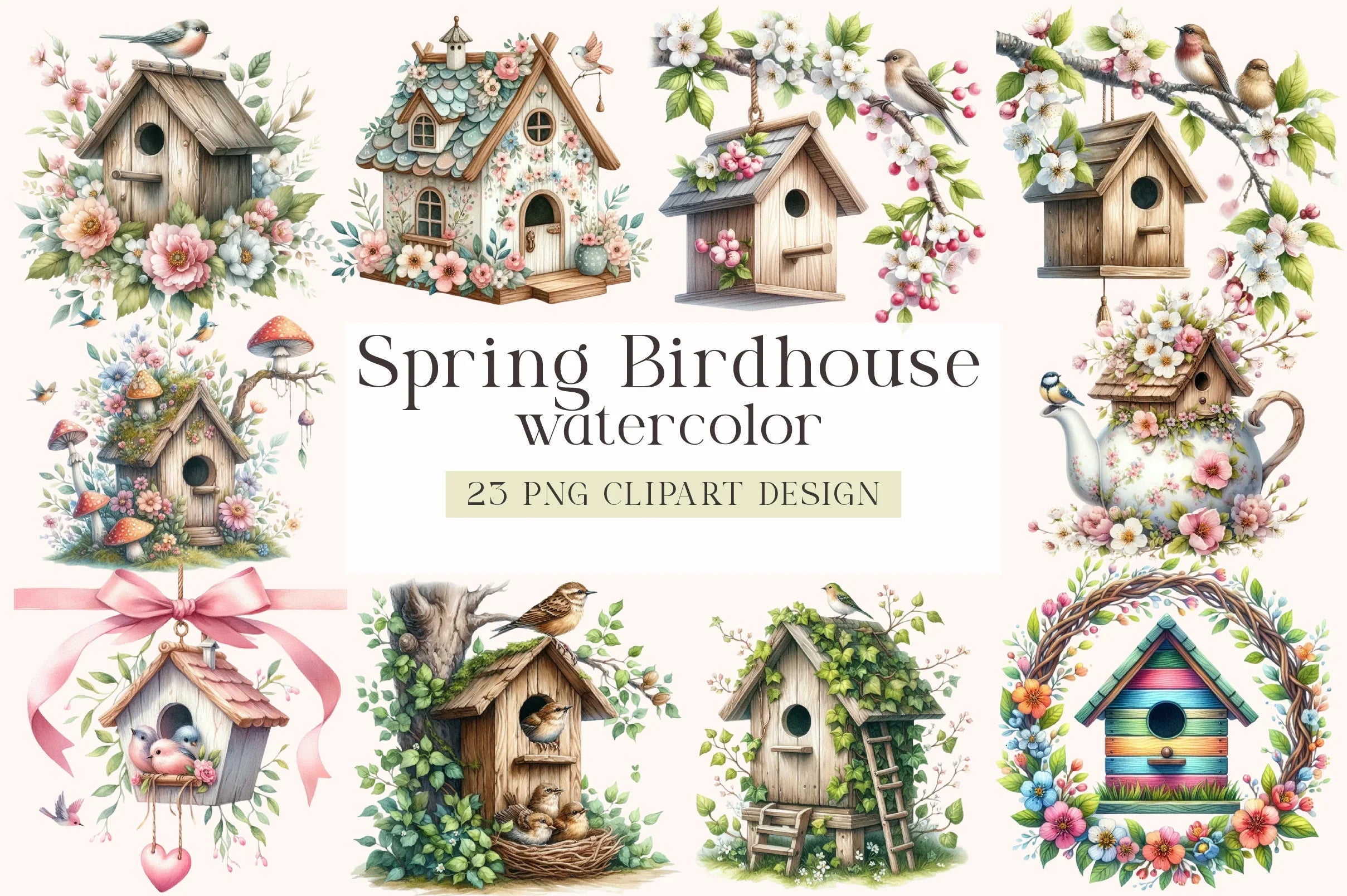 Spring Birdhouse Clipart Bundle - CraftNest - Digital Crafting and Art
