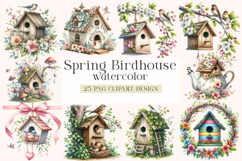 Spring Birdhouse Clipart Bundle - CraftNest - Digital Crafting and Art
