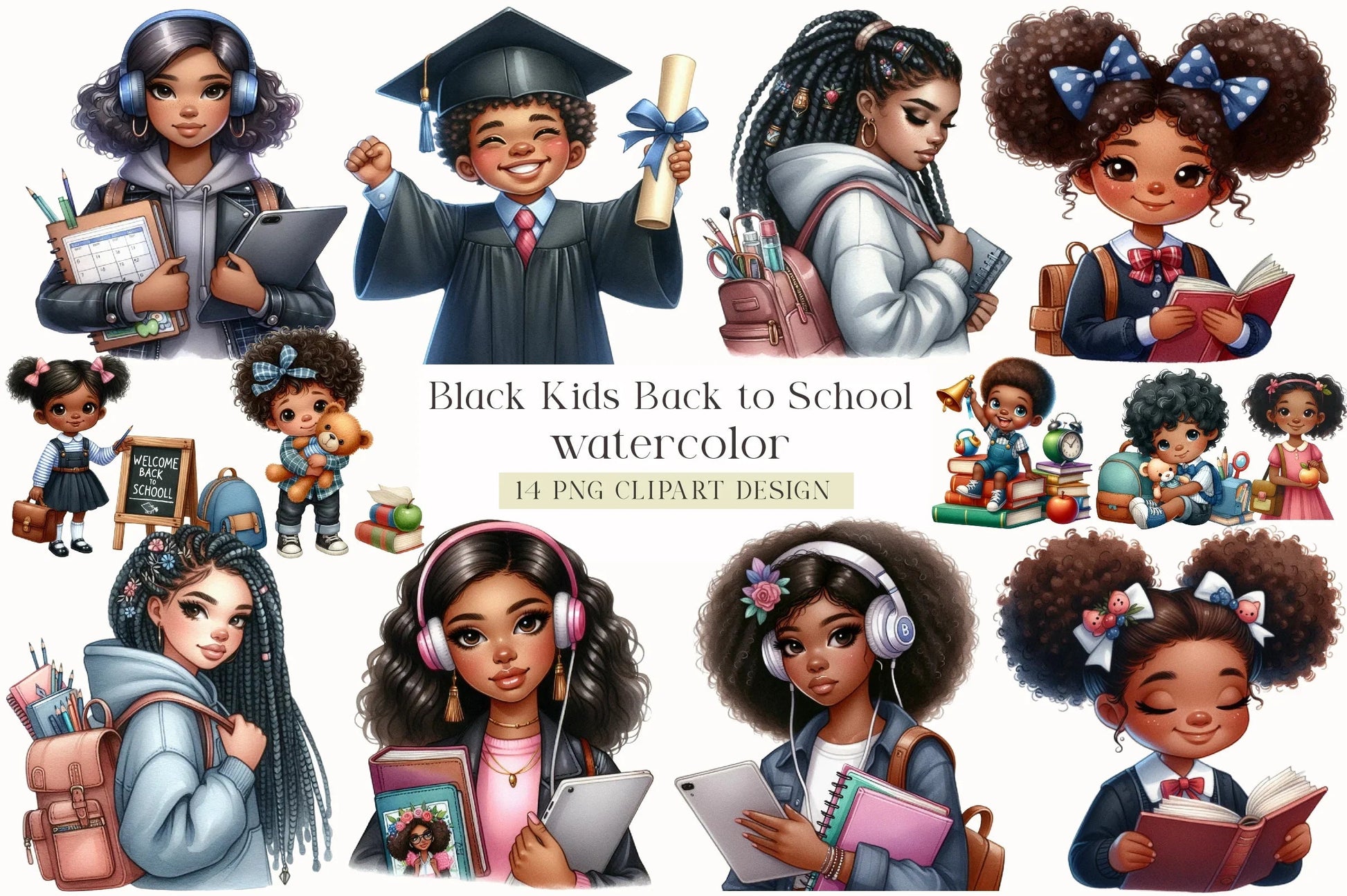 Black Kids Back to School Clipart Bundle - CraftNest - Digital Crafting and Art