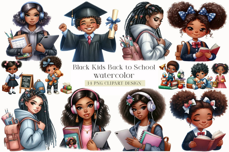 Black Kids Back to School Clipart Bundle - CraftNest - Digital Crafting and Art