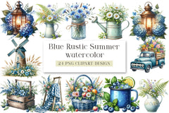 Blue Rustic Summer Clipart Bundle - CraftNest - Digital Crafting and Art