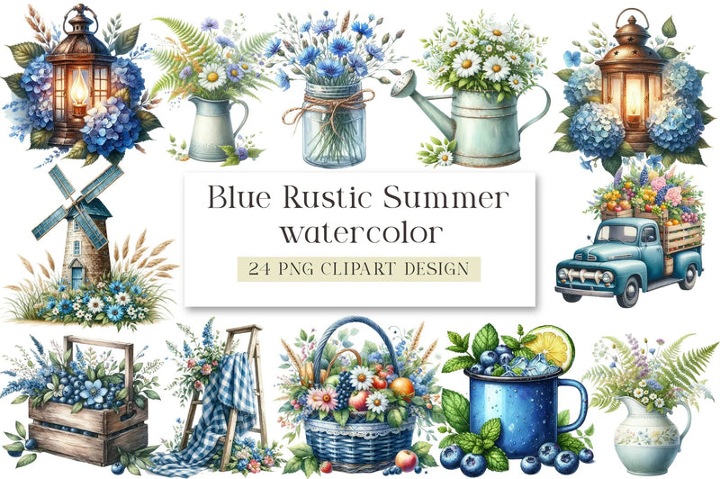 Blue Rustic Summer Clipart Bundle - CraftNest - Digital Crafting and Art