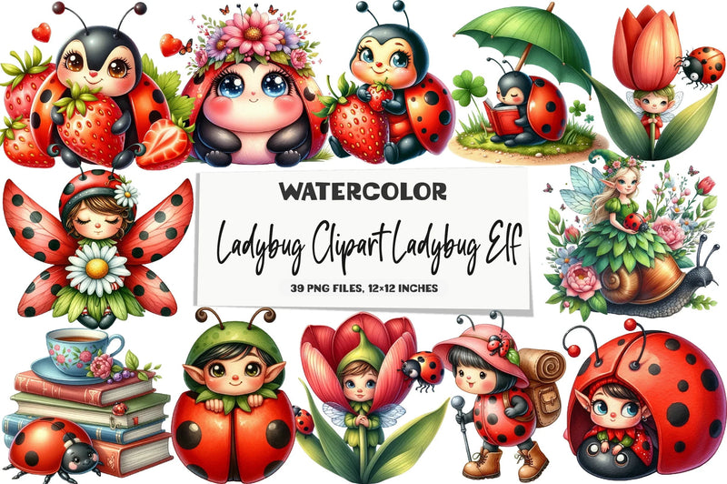 Ladybug Elf Clipart Bundle - CraftNest - Digital Crafting and Art