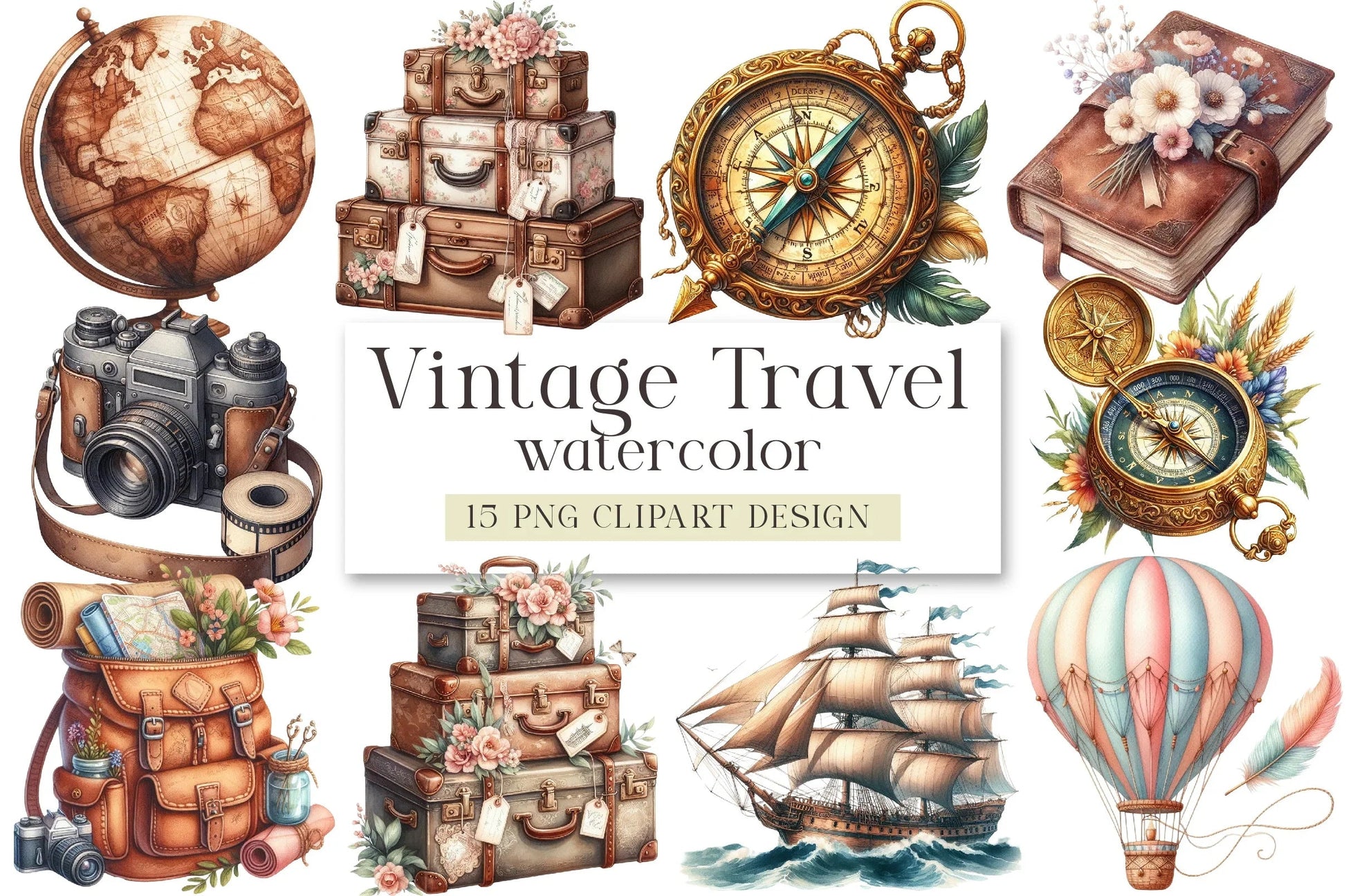 Vintage Travel Clipart Bundle - CraftNest - Digital Crafting and Art