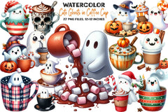 Cute Ghosts in Coffee Cup Halloween Clipart Bundle - CraftNest - Digital Crafting and Art