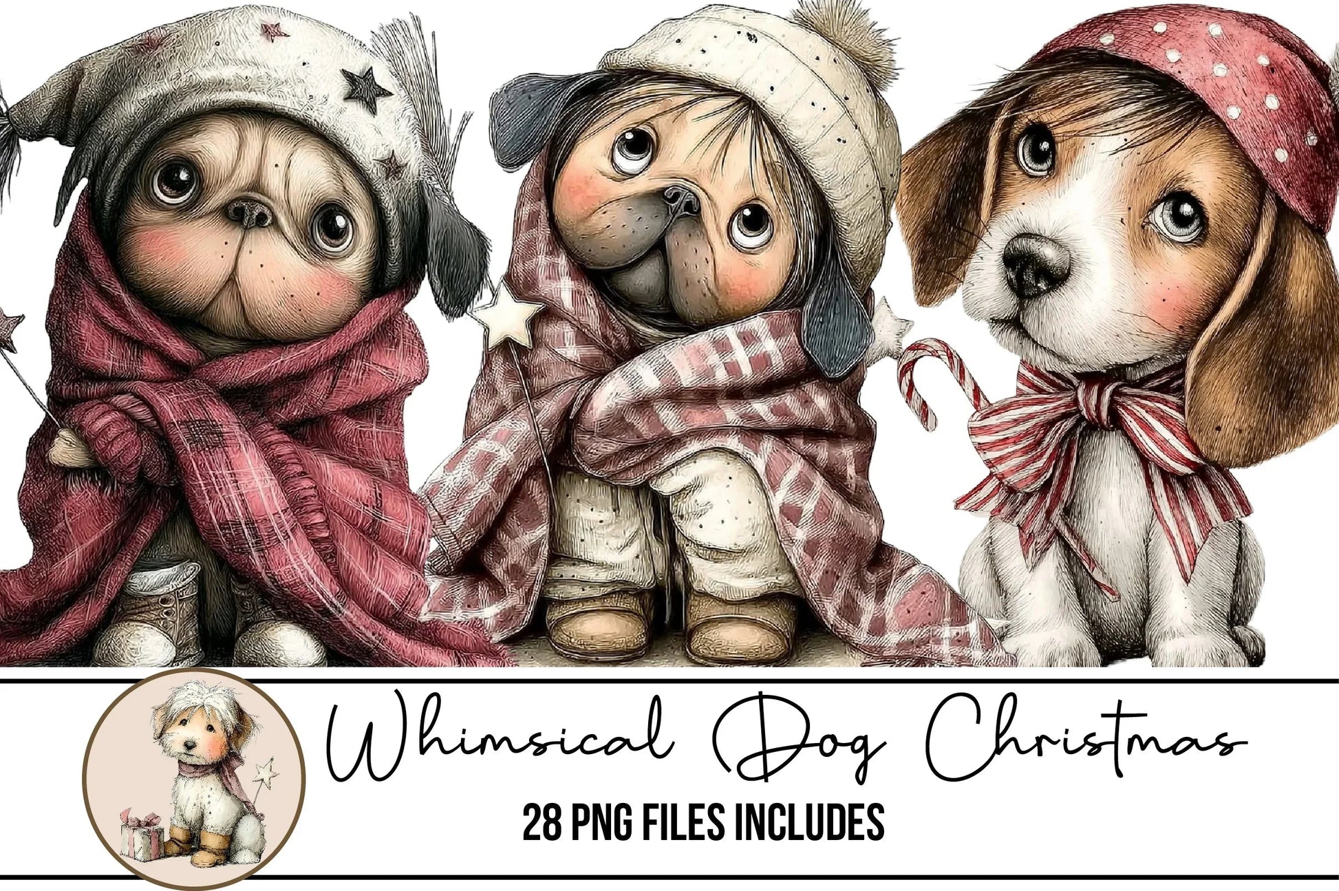 Whimsical Dog Christmas Clipart Bundle - CraftNest - Digital Crafting and Art