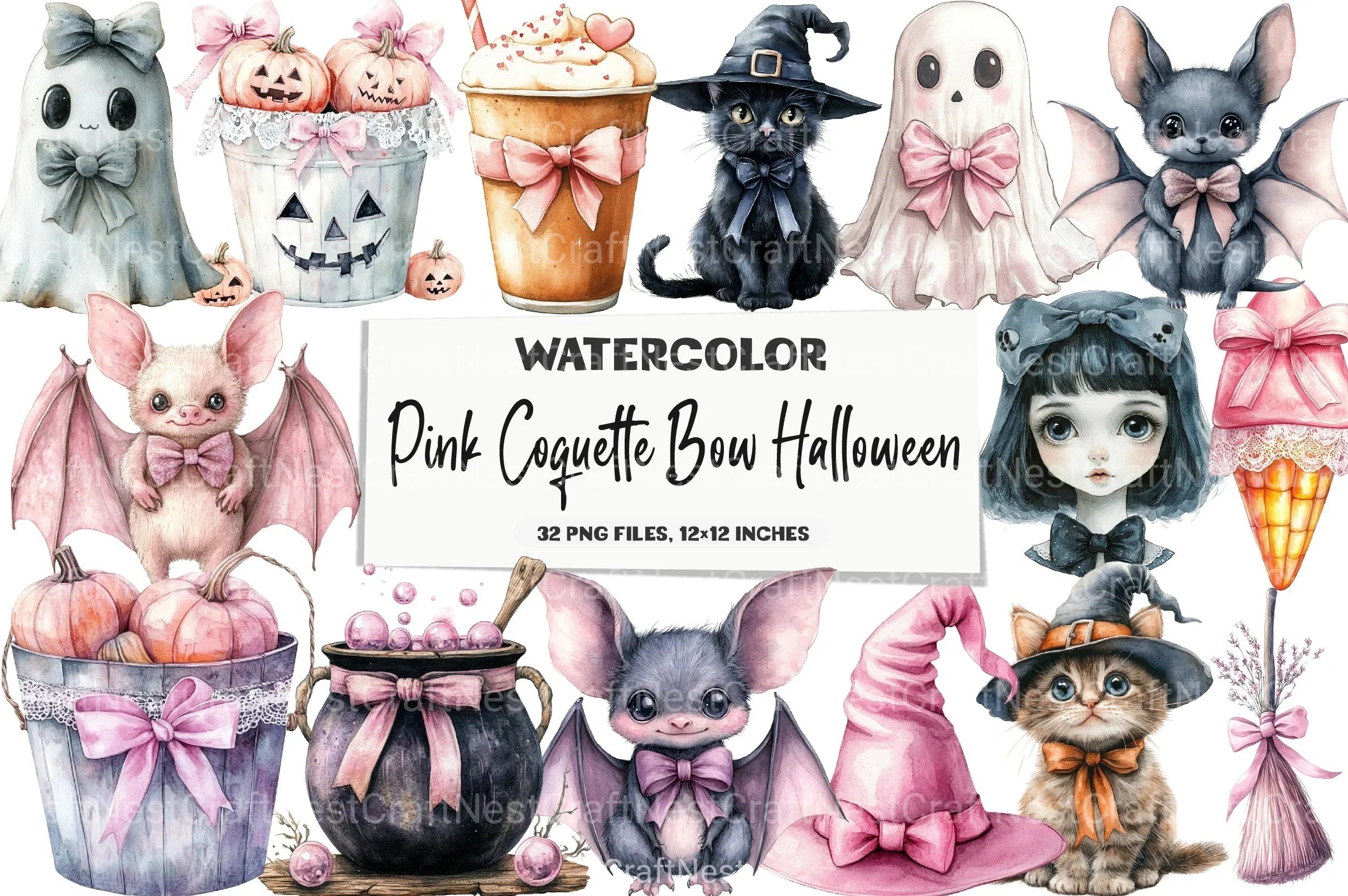 Pink Coquette Bow Halloween Clipart Bundle - CraftNest - Digital Crafting and Art