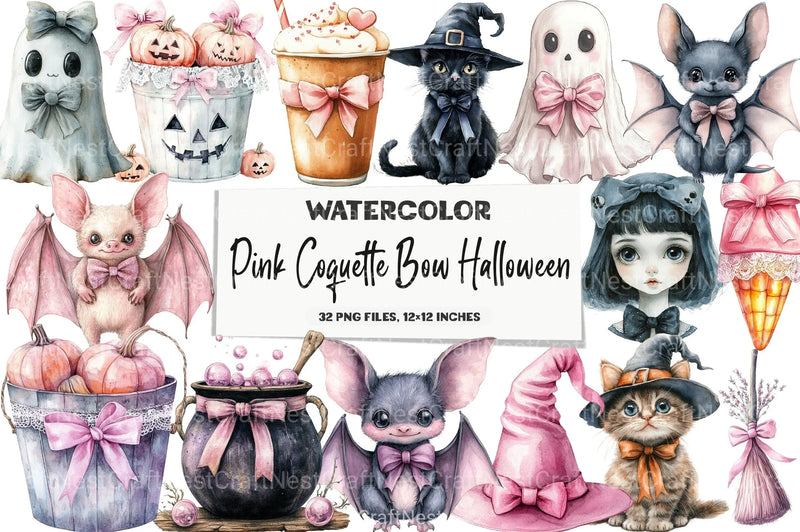 Pink Coquette Bow Halloween Clipart Bundle - CraftNest - Digital Crafting and Art