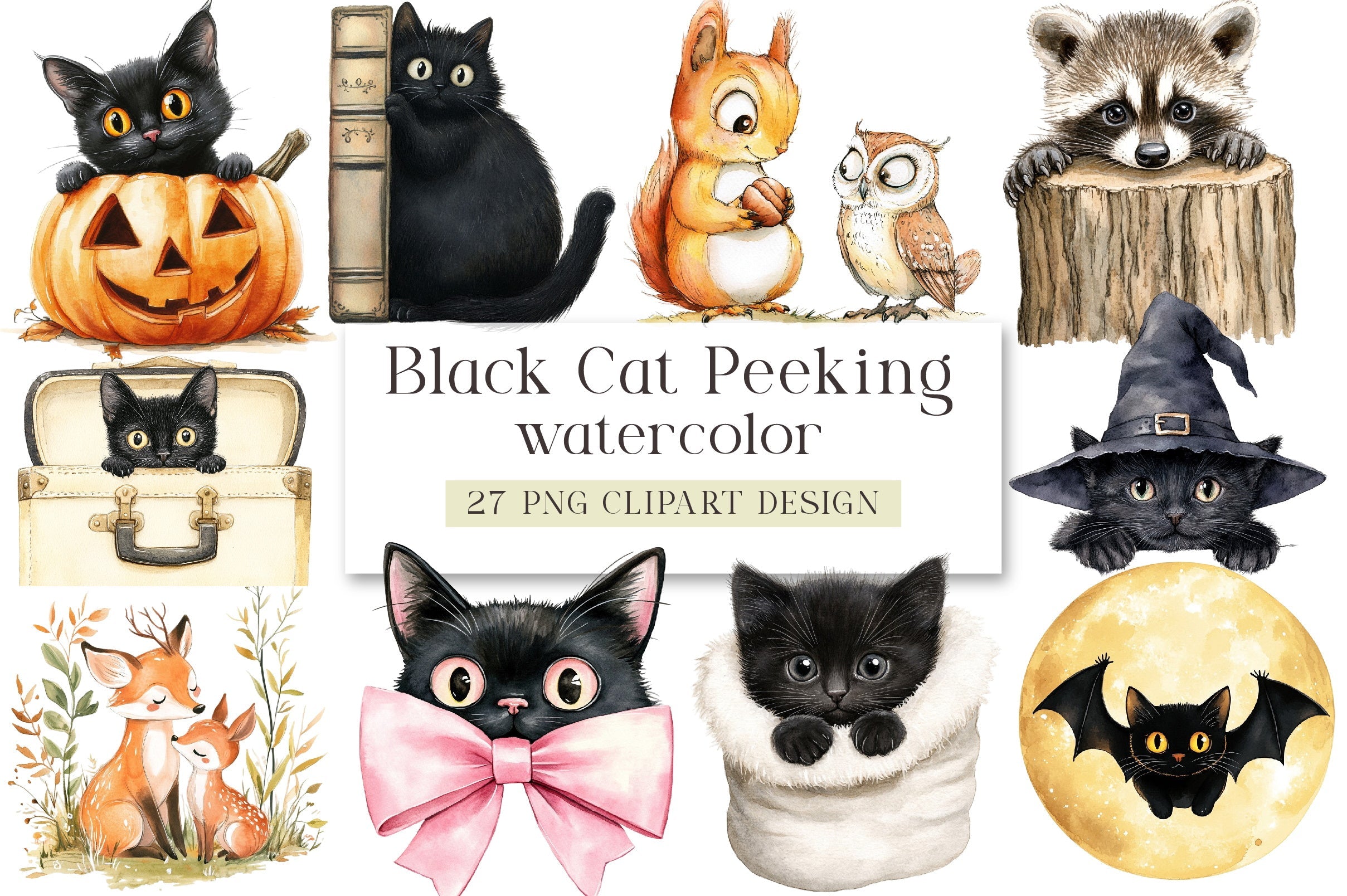 Black Cat Peeking Clipart Bundle