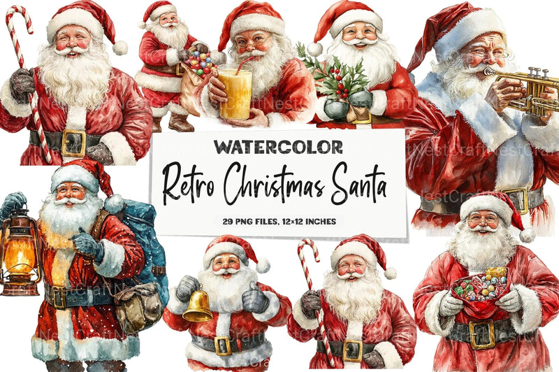 Retro Christmas Santa Clipart Bundle 1 - CraftNest - Digital Crafting and Art