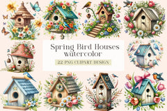Spring Bird Houses Clipart Bundle - CraftNest - Digital Crafting and Art