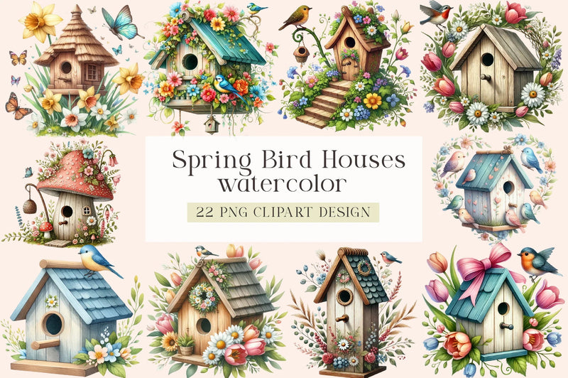 Spring Bird Houses Clipart Bundle - CraftNest - Digital Crafting and Art