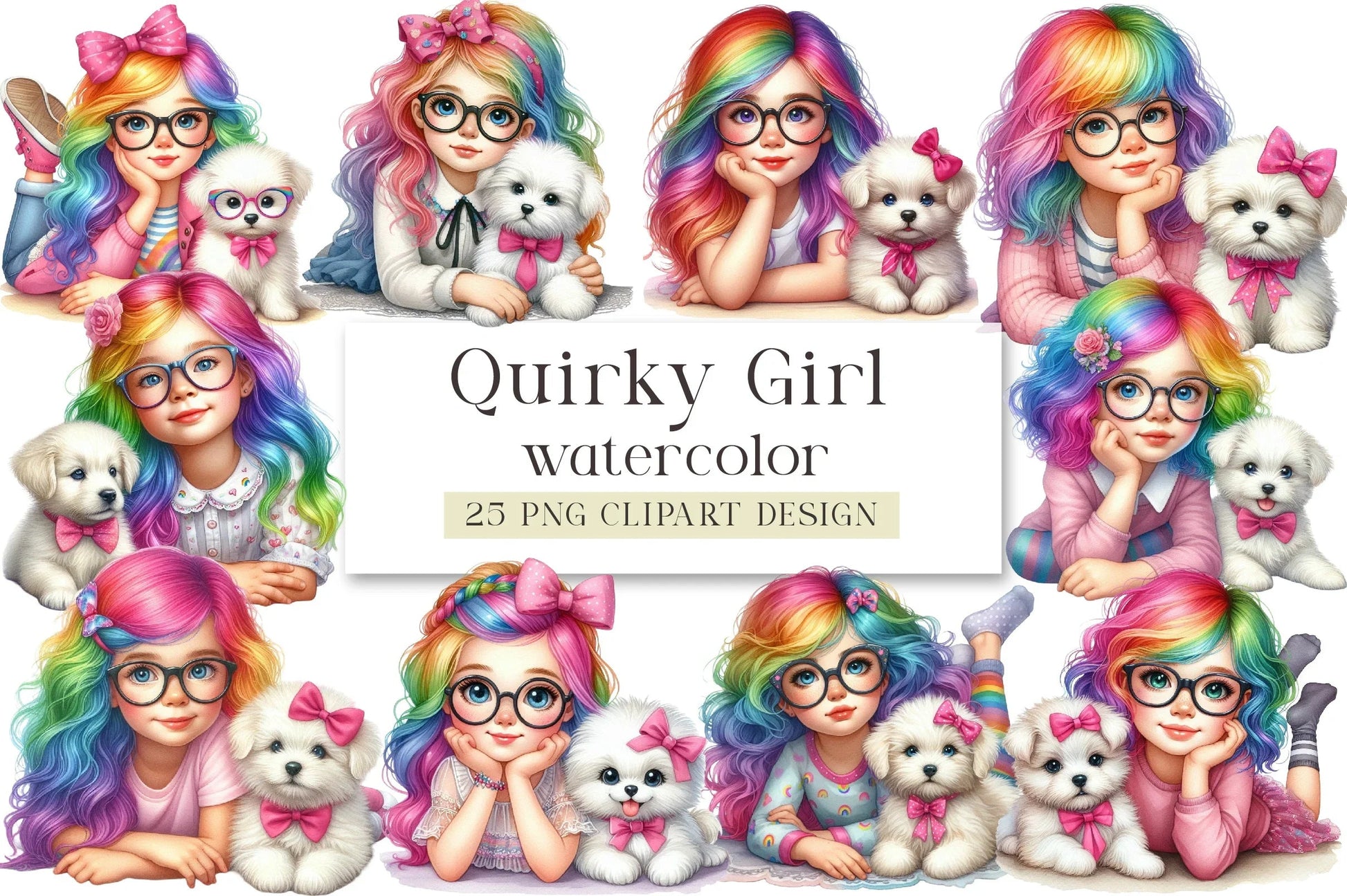 Quirky Girl Cute Whimsical Clipart Bundle - CraftNest - Digital Crafting and Art