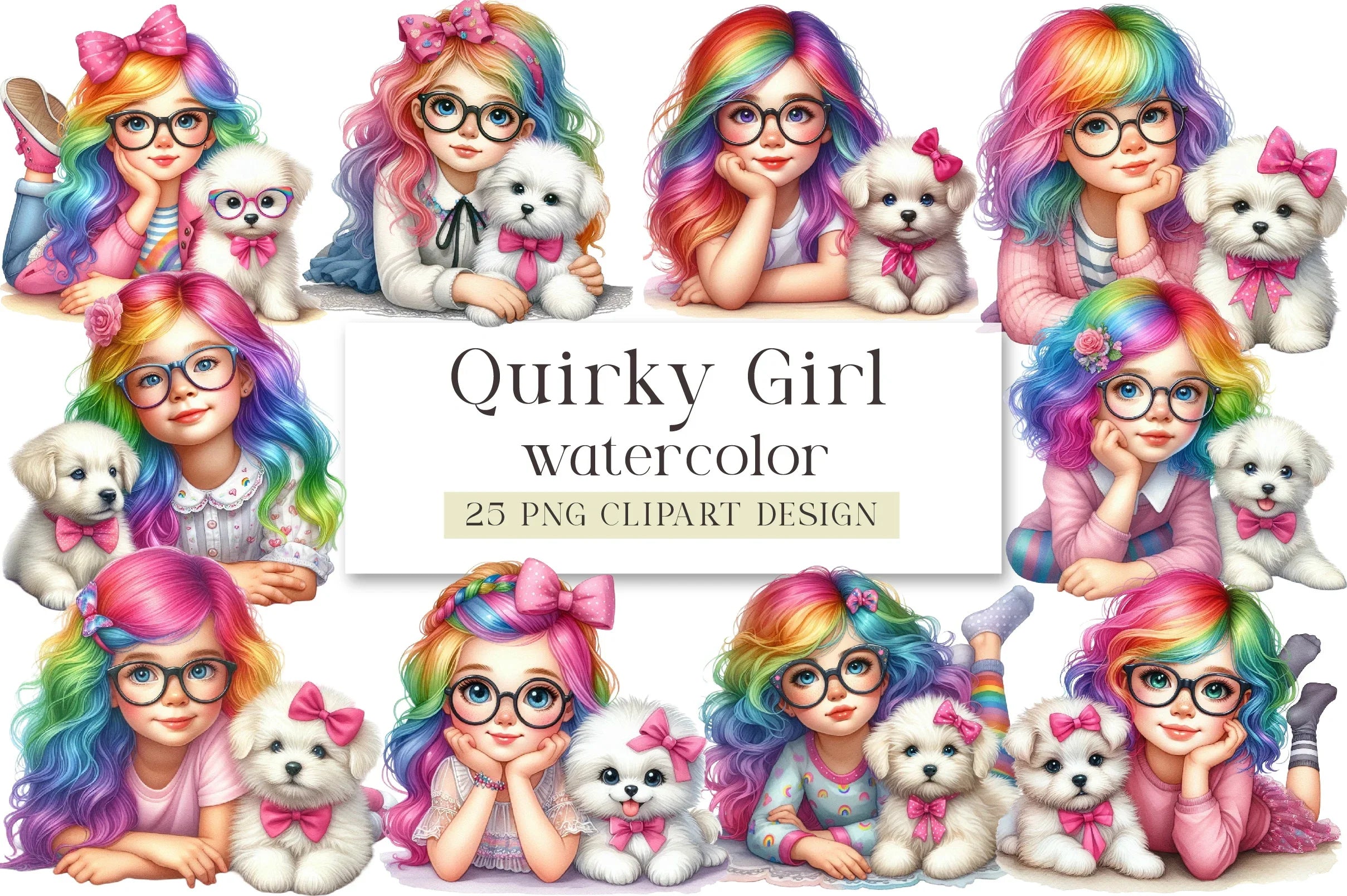 Quirky Girl Cute Whimsical Clipart Bundle - CraftNest - Digital Crafting and Art