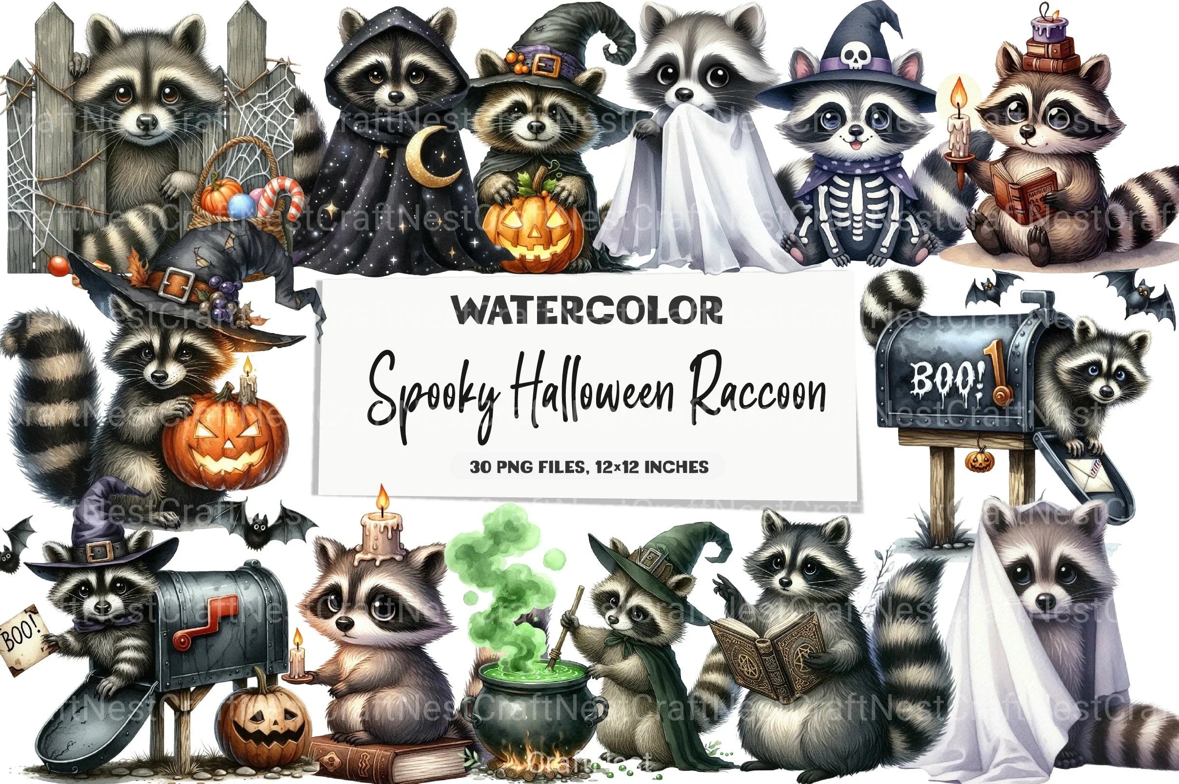 Spooky Halloween Raccoon Clipart Bundle - CraftNest - Digital Crafting and Art