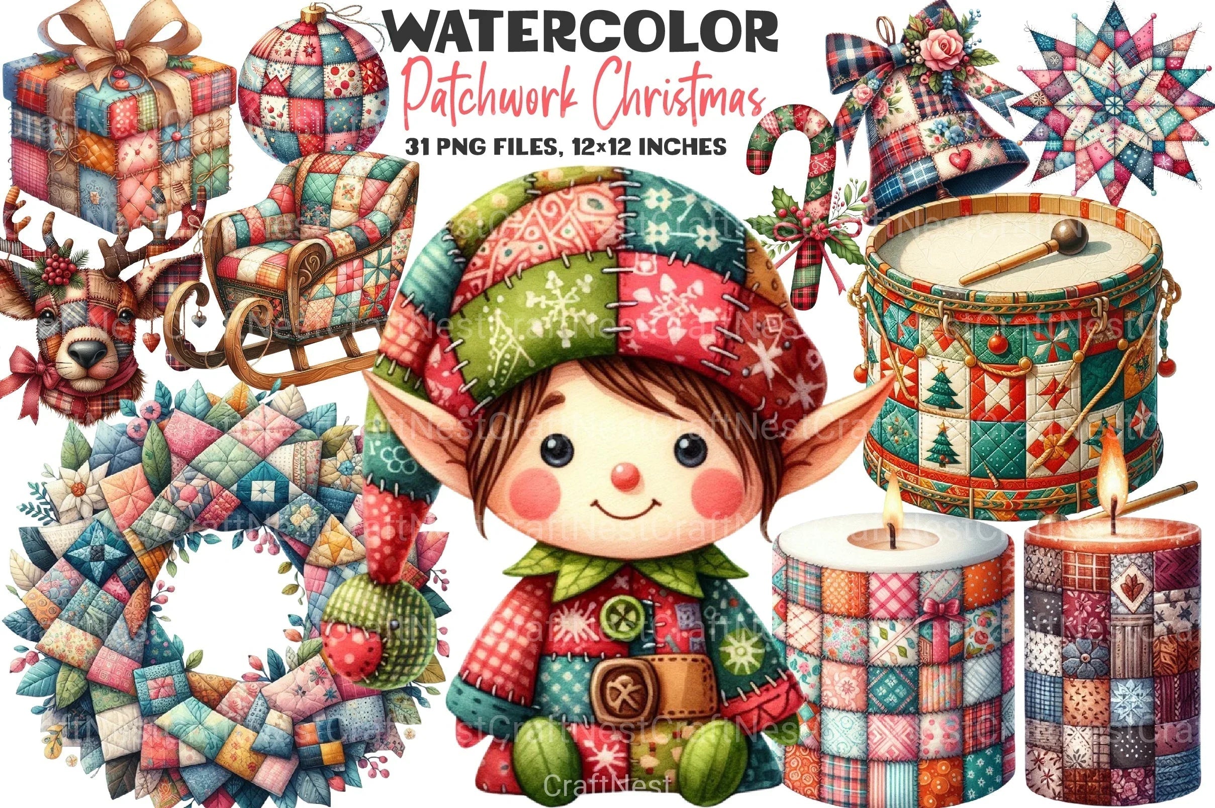 Patchwork Christmas Clipart Bundle 99 - CraftNest - Digital Crafting and Art