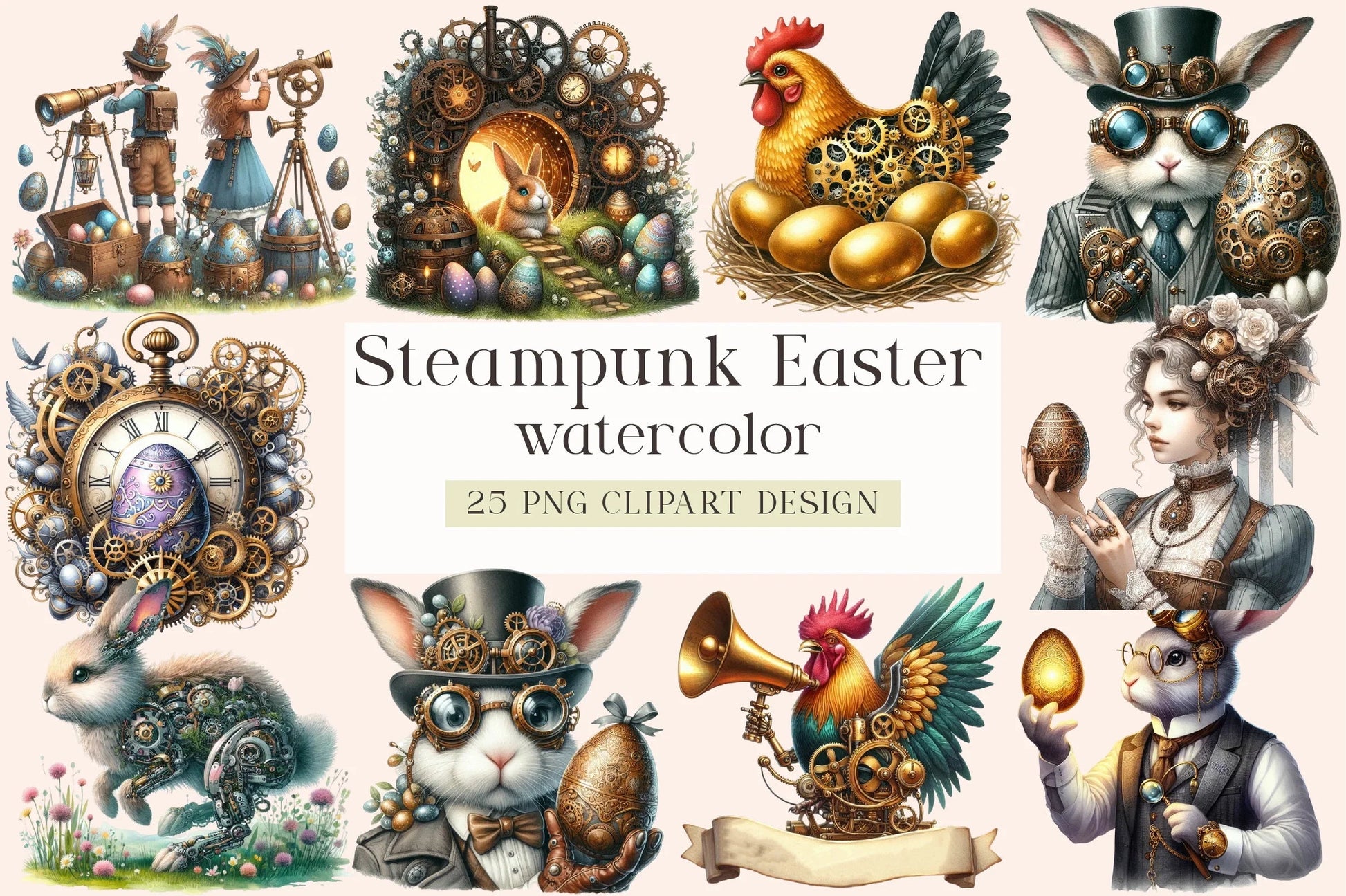 Steampunk Easter Clipart Bundle - CraftNest - Digital Crafting and Art