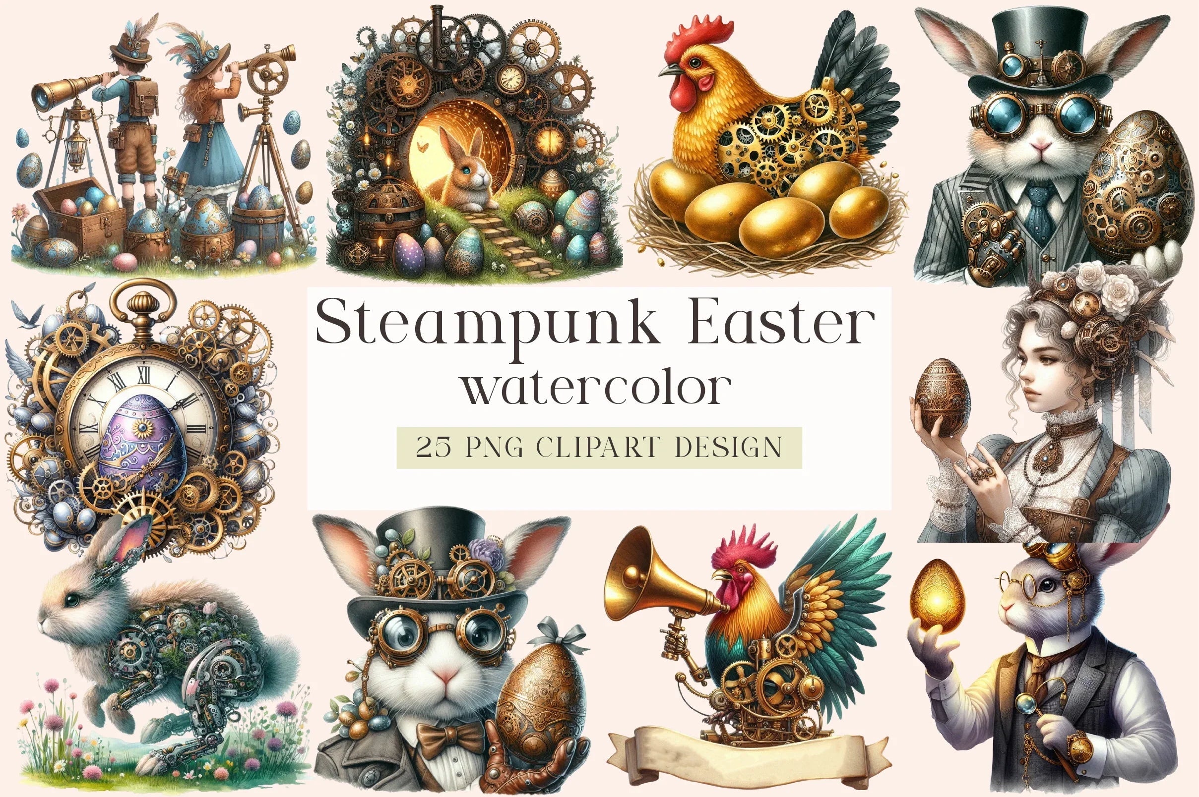 Steampunk Easter Clipart Bundle - CraftNest - Digital Crafting and Art