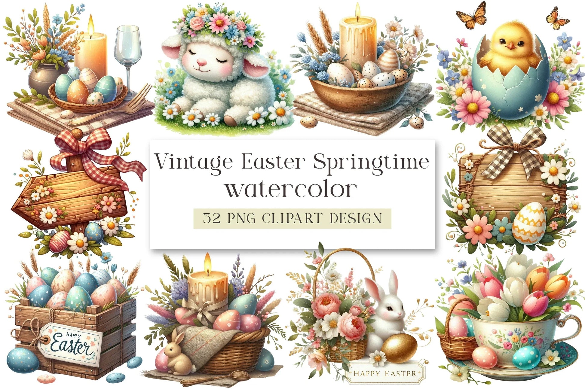 Vintage Easter Springtime Clipart Bundle - CraftNest - Digital Crafting and Art