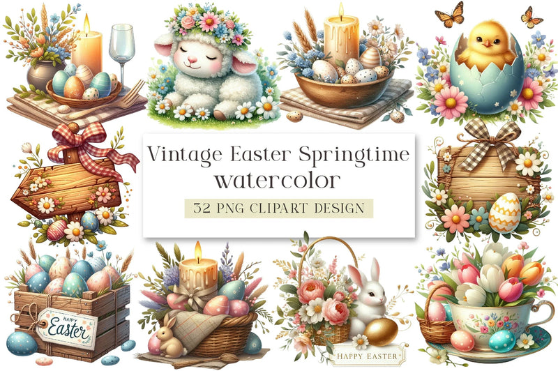 Vintage Easter Springtime Clipart Bundle - CraftNest - Digital Crafting and Art