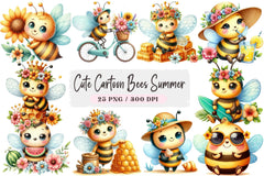 Cute Cartoon Bees Summer Clipart Bundle - CraftNest - Digital Crafting and Art