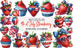 4th of July Strawberry Clipart Bundle - CraftNest - Digital Crafting and Art