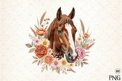 Brown Boho Floral Horse Clipart Bundle - CraftNest - Digital Crafting and Art
