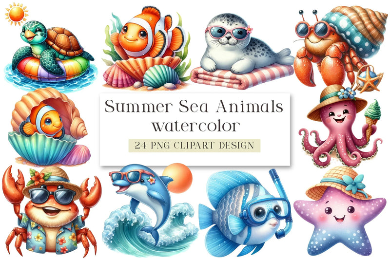Summer Sea Animals Clipart Bundle - CraftNest - Digital Crafting and Art