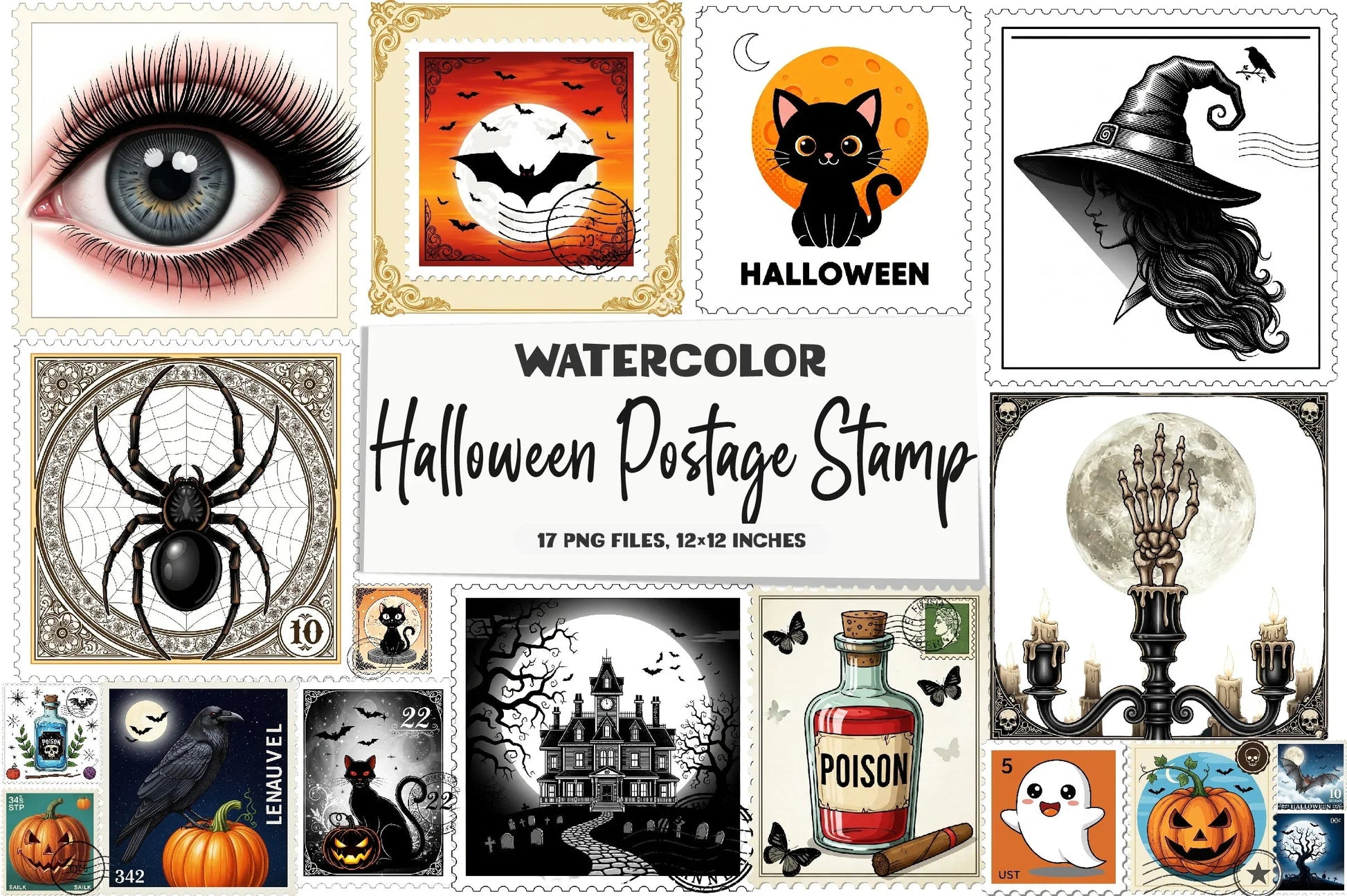 Halloween Postage Stamp Clipart Bundle - CraftNest - Digital Crafting and Art