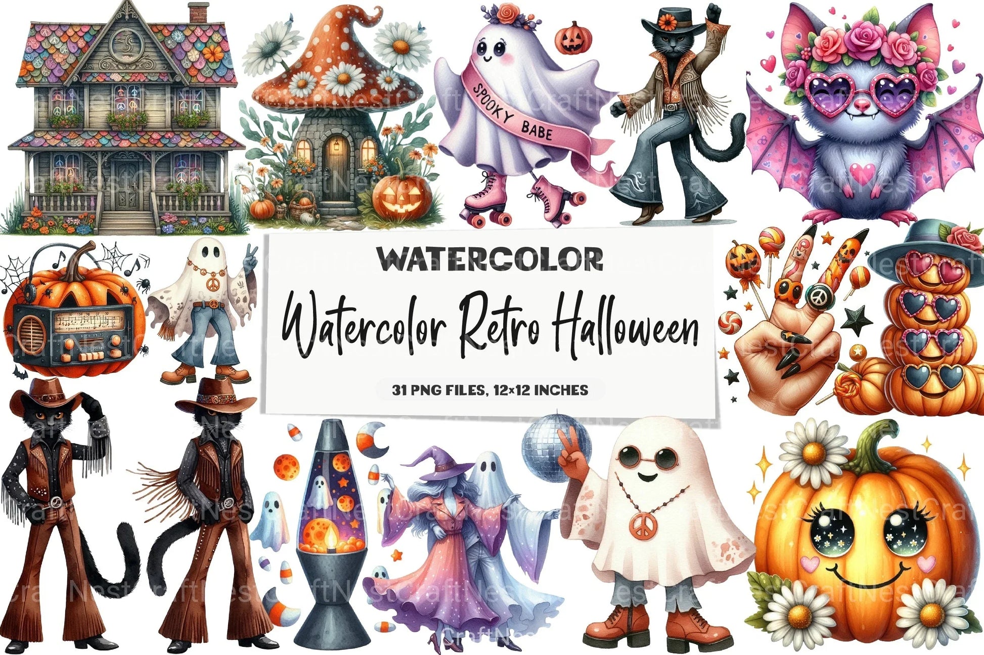 Retro Halloween Clipart Bundle 1 - CraftNest - Digital Crafting and Art
