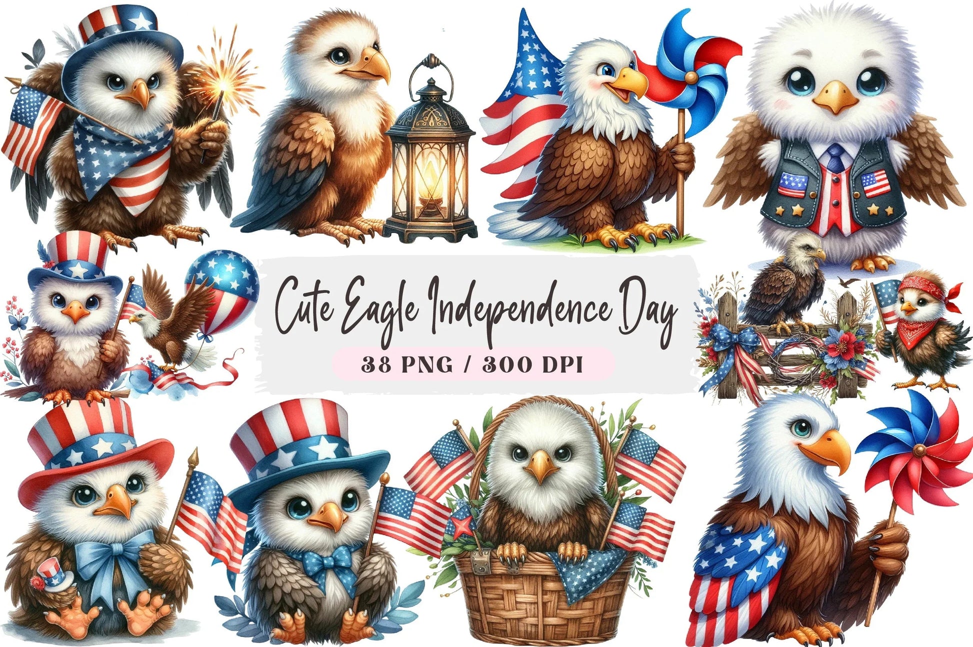 Cute Eagle Independence Day Clipart Bundle - CraftNest - Digital Crafting and Art