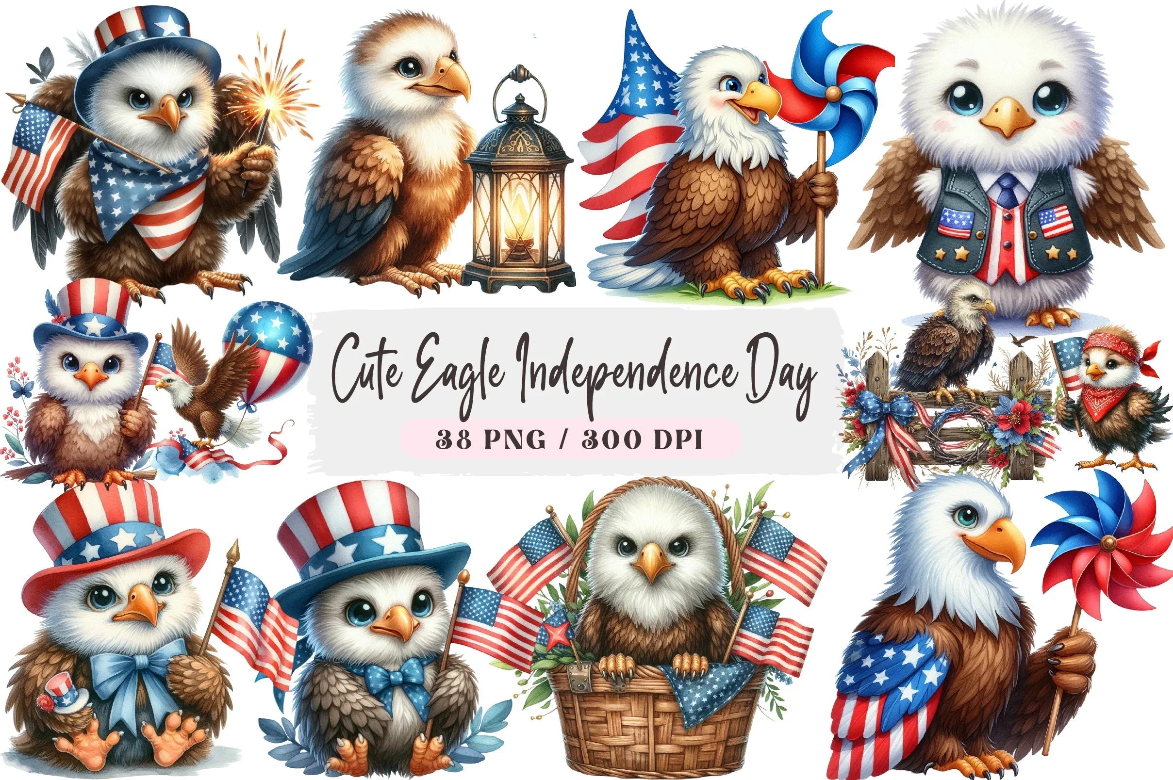 Cute Eagle Independence Day Clipart Bundle - CraftNest - Digital Crafting and Art