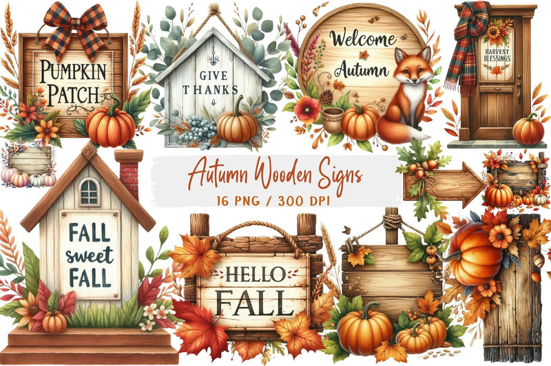 Autumn Wooden Signs Clipart Bundle - CraftNest - Digital Crafting and Art