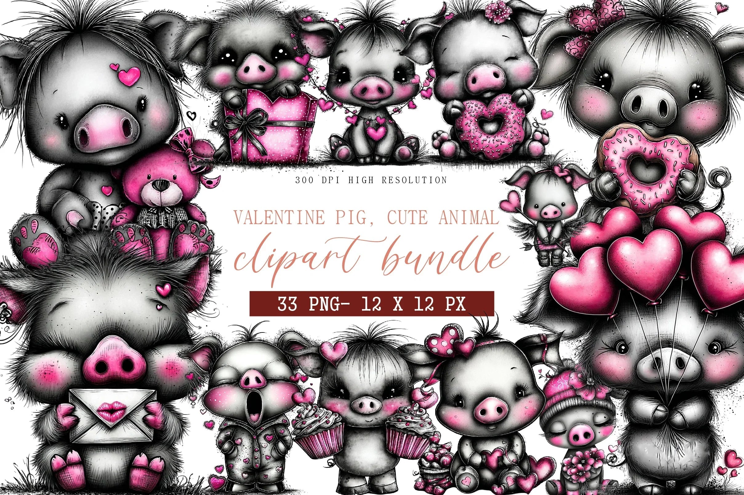 Valentine Pig Cute Animal Clipart Bundle - CraftNest - Digital Crafting and Art