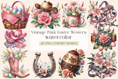Vintage Pink Easter Western Clipart Bundle - CraftNest - Digital Crafting and Art