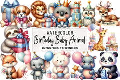 Birthday Baby Animal Clipart Bundle - CraftNest - Digital Crafting and Art