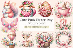 Cute Pink Easter Day Clipart Bundle - CraftNest - Digital Crafting and Art