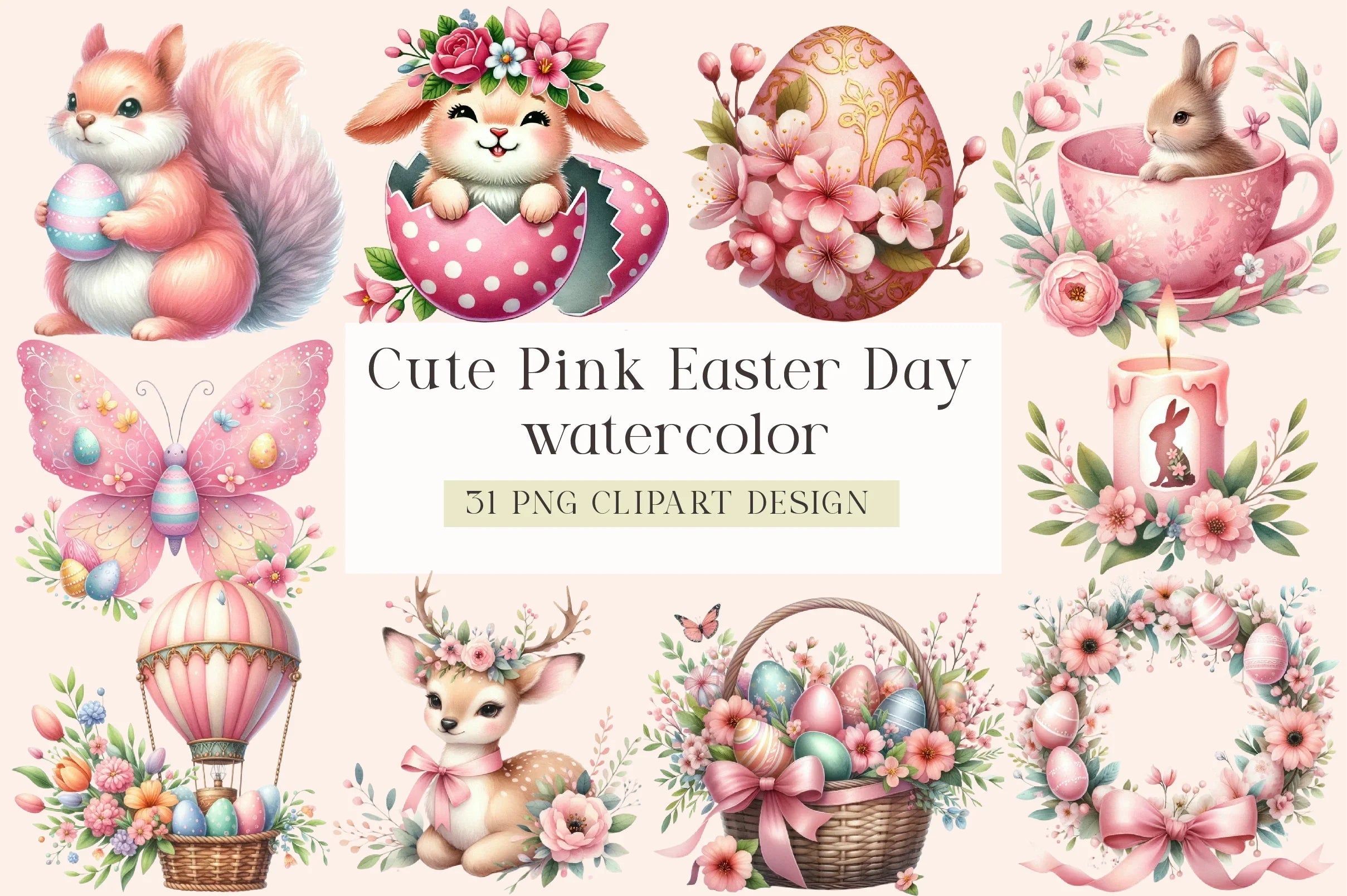 Cute Pink Easter Day Clipart Bundle - CraftNest - Digital Crafting and Art